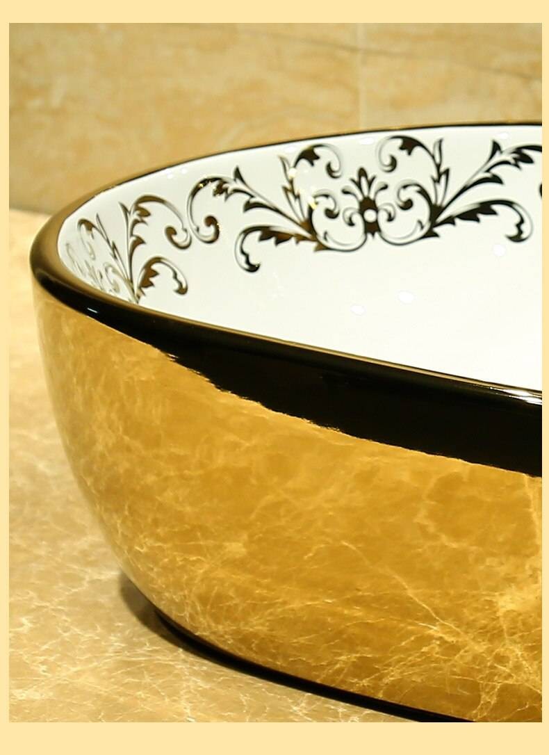 Luxury Oval Painting gold Ceramic Painting Art Lavabo Bathroom Vessel ...