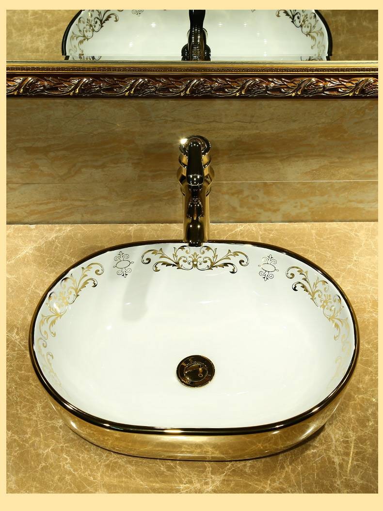 Luxury Oval Painting gold Ceramic Painting Art Lavabo Bathroom Vessel ...