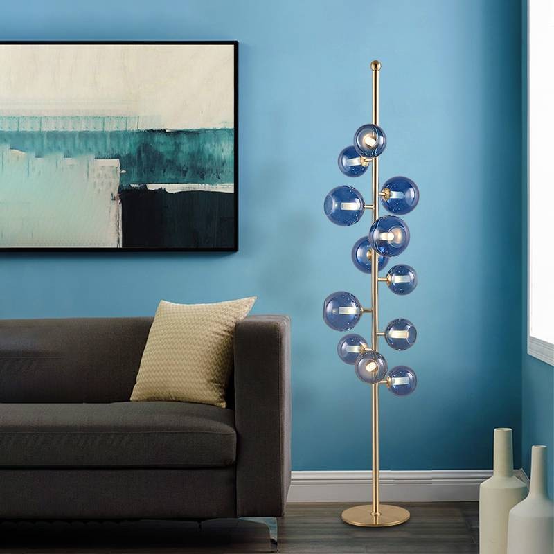 Blue Glass Shade Standing Lamps, Blue Glass Floor Lamp