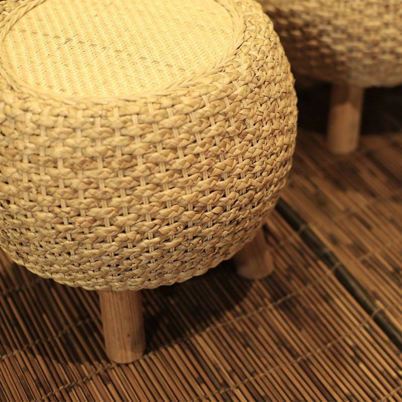 Luxury Round Foot Stool Change Shoe Ottoman Wooden 3 Leg Padded Footrest Rattan Dressing Makeup Hallway Living Room Wicker Pouf Wicker Pouf Round Foot Stool Change, Round Wicker Ottoman With Legs And