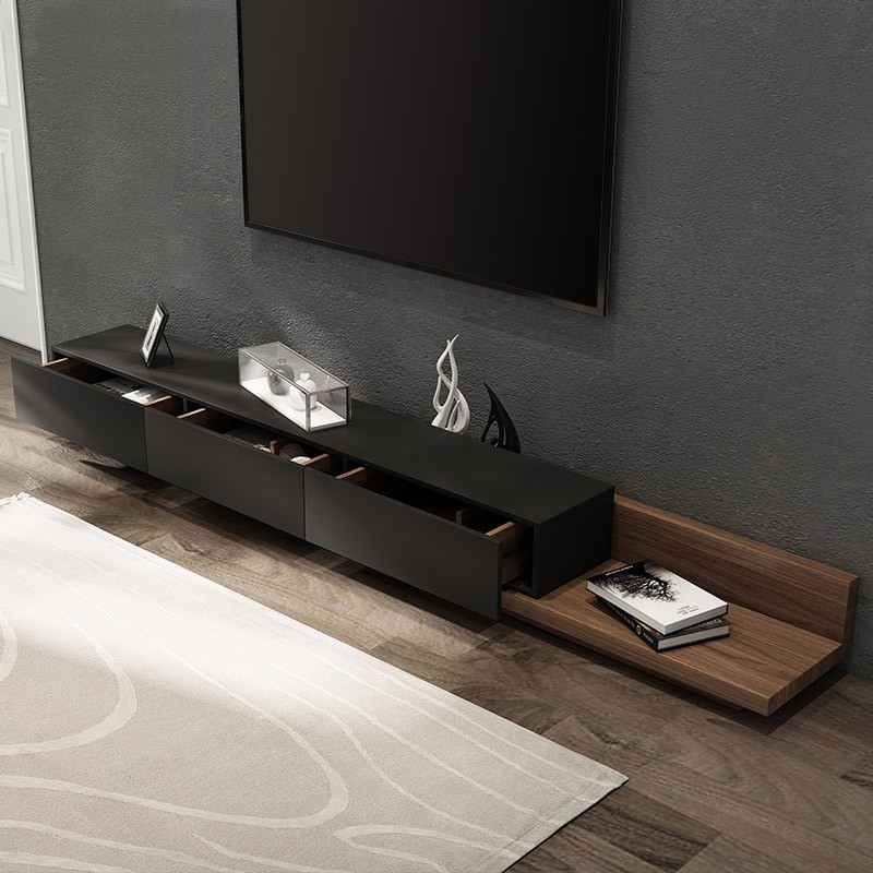 Luxury Rustic Black & Natural Extendable TV Stand Media ...