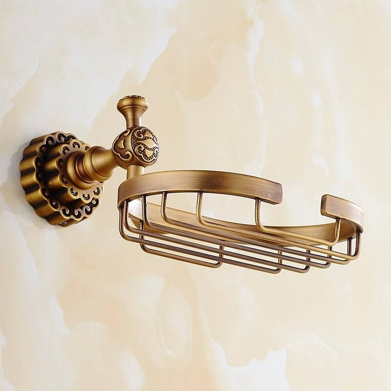 Ceramic Soap Basket Antique Brass Wall Mounted Art Carved Soap Dish Holder 