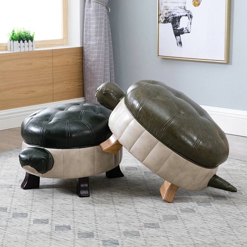 Solid wood footstool creative turtle stool leather sofa stool foot stool  test shoes stool wealthy lucky door change shoe bench
