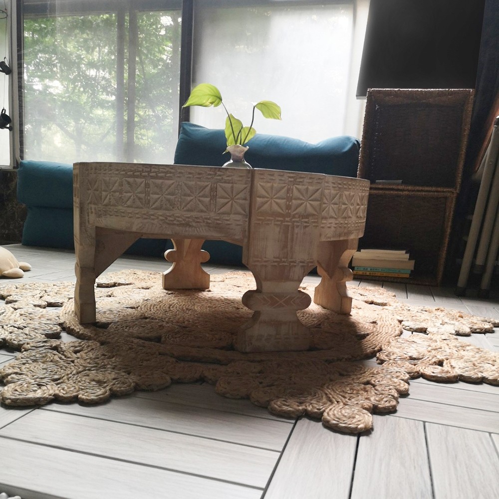 Luxury Vintage 23" Round Moroccan Carved Wood Coffee Table ...