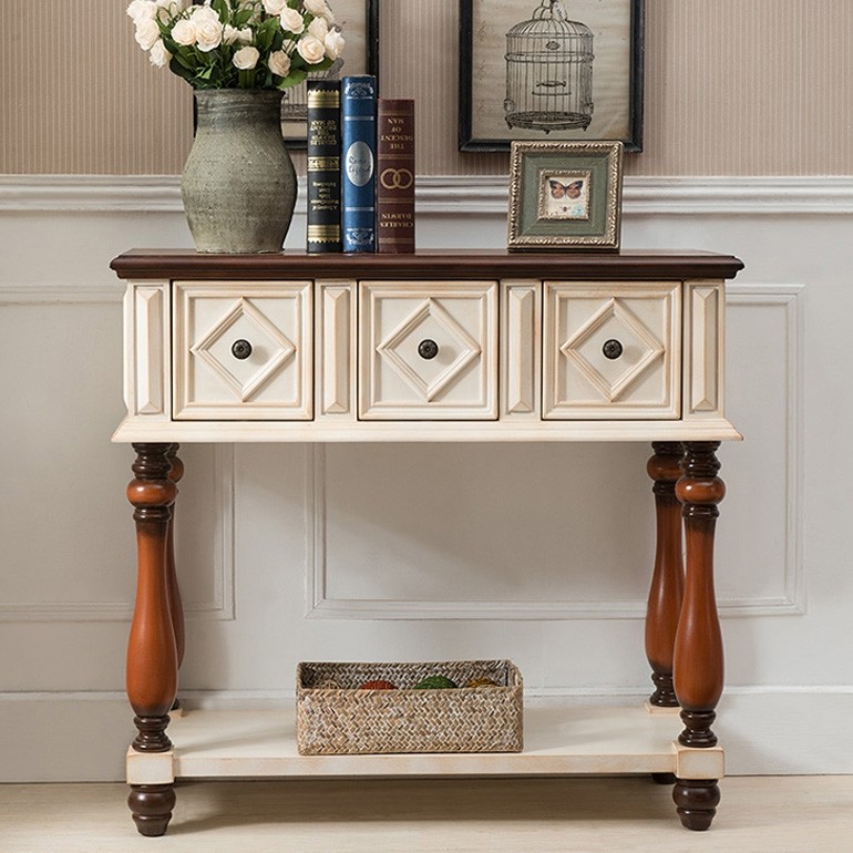 Luxury Vintage Rustic Console Table with Storage Entryway
