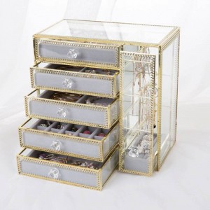 Nouveau tiroir boîte de rangement bijoux en or boîte de rangement boucles d'oreilles boucles d'oreilles collier verre boîte à bijoux de bureau cadeaux