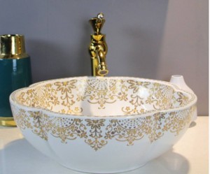 Lavabo en céramique Vase de salle de bain éviers comptoir artistique vasque lavabo lavabo forme de fleur