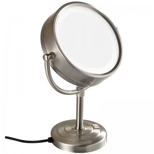 Miroirs de maquillage éclairés à double face de grossissement de 8,5 po avec miroir de maquillage, debout sur la coiffeuse, fini de nickel, grossissement de 7x
