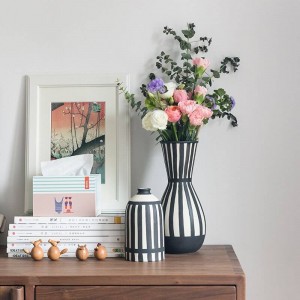 Vase en céramique blanc noir classique de vase de fleur pour le vase de bureau de fleurs séchées