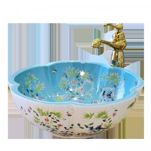 Style européen en forme d'art fleur bassin lavabo lavabos éviers en céramique lavabo fleur et motif d'oiseau