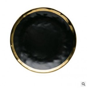 Plat à bifteck occidental de qualité supérieure en céramique plaquée or à haute teneur en or noir série noire