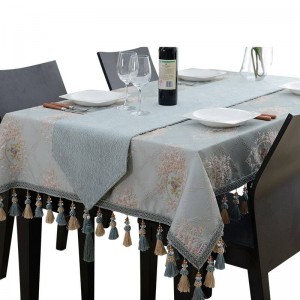Diseño increíble mantel bordado de lujo azul jacquard borla Toalha De Mesa Royal N manteles de mesa de lino