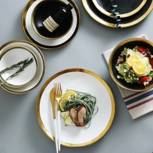 Plato de carne de res de cerámica Plato de desayuno para el hogar Plato de verduras europeo sencillo y creativo con vajilla de Gold Edge
