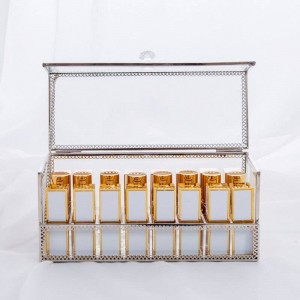 Caja de almacenamiento cosmética de lápiz labial Caja de escritorio dorada Almacenamiento Espejo a prueba de polvo Caja de almacenamiento cosmética transparente