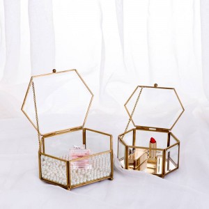 Caja de almacenamiento decorativa Hexagonal Glass Geometric Jewelry Box Mirror Jewelry Eternal Flower Decoration Box Crafts