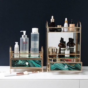 Vidrio creativo europeo Cosméticos multicapa Caja de almacenamiento Perfume de escritorio Cuidado de la piel Lápiz labial Estante de acabado