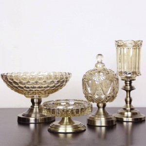 Plato de fruta europeo Cristal Frutero Tazón Tres piezas Adornos decorativos de lujo para el hogar moderno