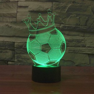 Football Crown 3D LED Luces nocturnas creativas 7 colores Cambio de deco de vacaciones Lámpara de ilusión USB Lámpara de mesita de noche de acrílico para niños