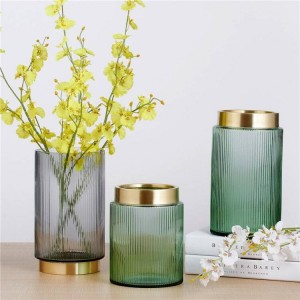 Floreros de cristal de colores verdes Floreros de oro Floreros de macetas Floreros decorativos para el hogar