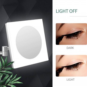 Espejo de maquillaje de tocador cosmético extensible para baño de pared con luces LED y aumento 10X / 7X / 5X, cromo pulido, cuadrado