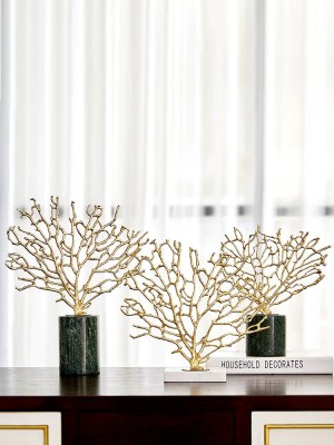 Accesorios para el hogar modernos Cobre Dorado Adornos de coral Modelo de sala Sala de estar Artesanías de mármol Decoraciones