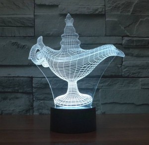 Nueva ilusión 3D de la lámpara mágica de Aladdin, acrílico grabado usb led colorido gradiente luz de la noche publicidad regalos promocionales
