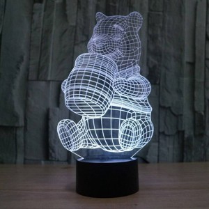 Nueva lámpara de ilusión 3D creativa, acrílico 7 colores cambiantes Winnie the Pooh forma LED luces nocturnas usb novedad iluminación lámparas de mesa