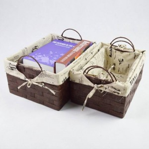 Caja de almacenamiento de ratán simple Cesta de estante de hierba hecha a mano Trompeta creativa Trompeta de escritorio ropa interior de escritorio caja de aperitivos