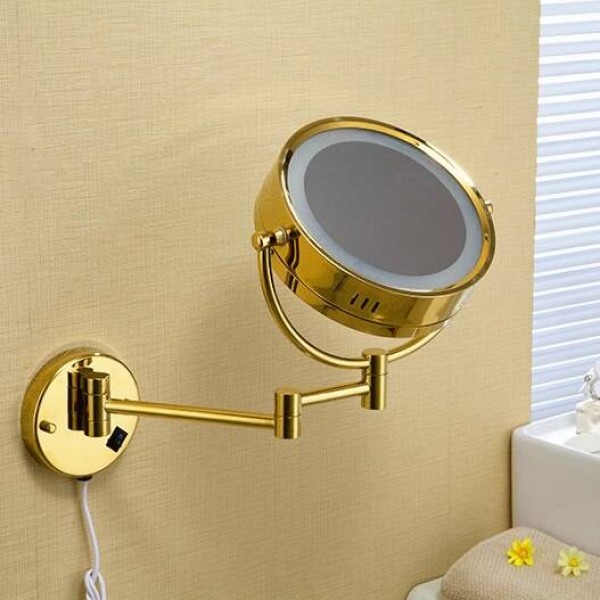 Badezimmerspiegel 8 "Runde Wand Kosmetikspiegel 3x 1x Vergrößerungsspiegel LED Messing Golden Folding Bad Make-Up Licht Spiegel 1559