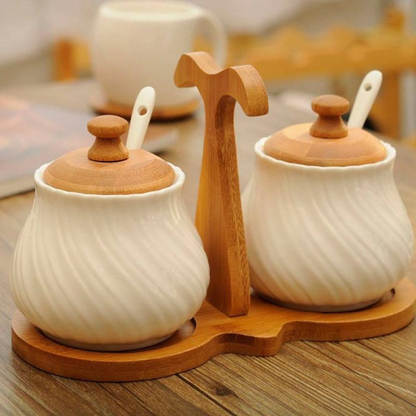 Kreative küche liefert Keramik Gewürzglas Set 2 teile / sätze Europäischen Gewürzglas Weiß Gewürzflasche Salzglas