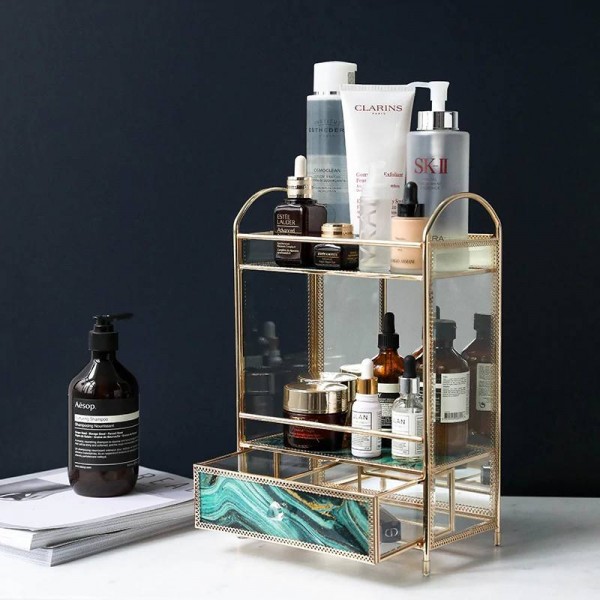Europäische Kreative Glas mehrschichtige Kosmetik Aufbewahrungsbox Desktop Parfüm Hautpflege Lippenstift Finishing Rack