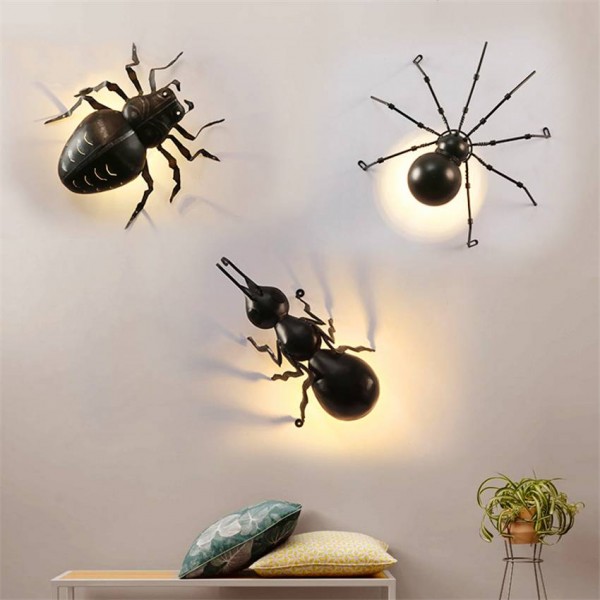 Outdoor Insekten LED Ameise Spinnenkäfer Wandleuchten Interessante Tier LED Wandleuchten Schwarz Eisen Wandleuchten Wandleuchte Halterung