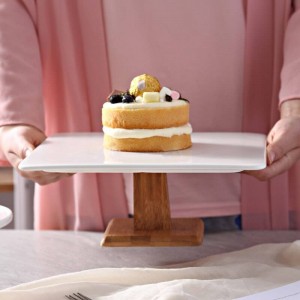 10 '' Quadrat Keramik Tortenständer Dekorative Porzellan Holz Kompott Tablett Geschirr für Pudding Chiffon Kuchen Muffin Tiramisu
