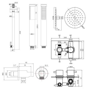 8 "ultradünne runde Mischer-Thermostat-Duschkopf-Set mit Badezimmer-Ventil-Chrom-Handkopf