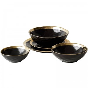 Keramikplatte Schwarzvergoldetes Geschirr Home Kitchen Ceramic Bowl Gold Plate