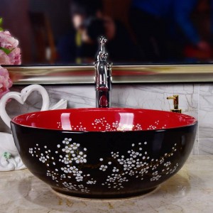 Keramik Waschbecken Pflaumenblüte Schwarzes Porzellan Classic Art Waschbecken aus Keramik