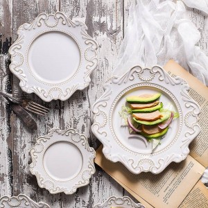 European Court Style Vintage Geprägte Keramik Geschirr Home Tisch Teller Schüssel Suppenschüssel Dessertteller