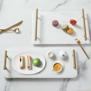 Luxus Marmoriert Rechteckige Keramikschale Home Teeschale Waschschale Klassischer Marmor Goldgriff