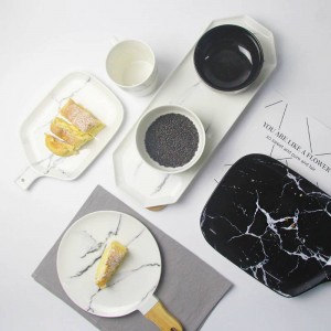 Marmorkorn Platten grau Hinweis Keramikschale schwarz weiß Marmor Textur Keramik Geschirr Porzellanteller Schale