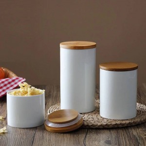Natural Design Keramikversiegelung Topf Vorratsflasche Glas mit Bambusabdeckung für Küche Lebensmittel Tee Kaffeebohnen und Gewürze
