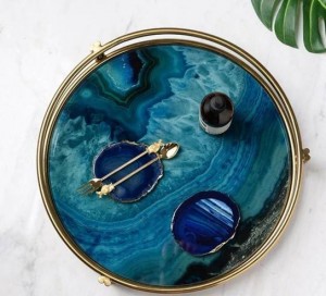 Ray Nordic Light Luxus Aufbewahrungsplatte aus vergoldetem Glas Musterraumplatte Tee-Set Chassis Blauer Achat