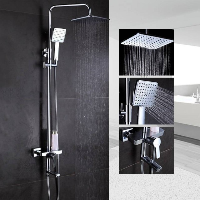 シャワーシステム 壁掛けシャワー蛇口セット バスルーム用 高圧8インチレインシャワーヘッドと3段階設定ハンドヘルドシャワーヘッドセット 圧力バランスバ