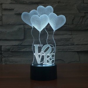 クリエイティブ3 d錯覚ランプカラフルな変色ledナイトライト3dラブハートアクリル結婚式の寝室の装飾雰囲気ランプ