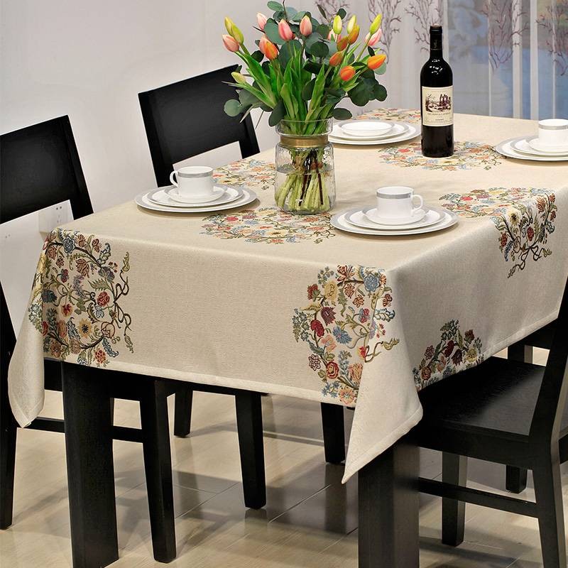 アメリカンジャカードテーブルクロスサークル植物テーブルクロス高級タッセルエッジディナーテーブルカバーキッチンtafelkleed、結婚式の装飾