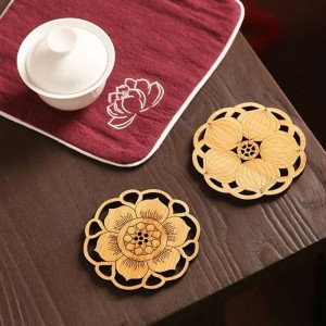 Set da 6 pezzi di sottobicchieri di caffè rotondi in bambù Tappetino antiscivolo Accessori per la tavola Accessori per fiori Coppa per tazza Scultura in legno fatta a mano
