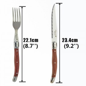 6 pezzi di coltelli da bistecca Laguiole Set di forchette Posate giapponesi in acciaio inox Coltelli e forchette da pranzo in legno Set di stoviglie con manico in legno