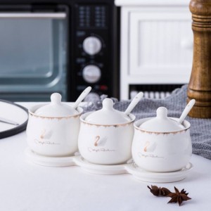 Vaso per condimento rotante da cucina europeo Set in ceramica Combinazione creativa Forniture per cucina da 3 pezzi Scatola di condimento per serbatoi di sale d'olio