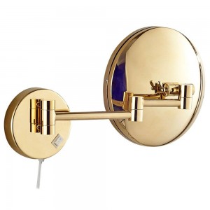 Specchio per il trucco in oro illuminato da vanità con presa elettrica, specchio da bagno allungabile a doppia faccia orientabile a 360 gradi M1807DJ