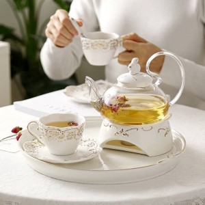 Teiera in ceramica giapponese Set da tè in ceramica Vassoio di frutta Riscaldamento Bicchiere in vetro Elegante tazza da regalo in ceramica