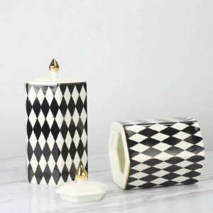 Serbatoio decorativo bianco e nero diamante plaid vaso di ceramica decorazione decorazione della casa